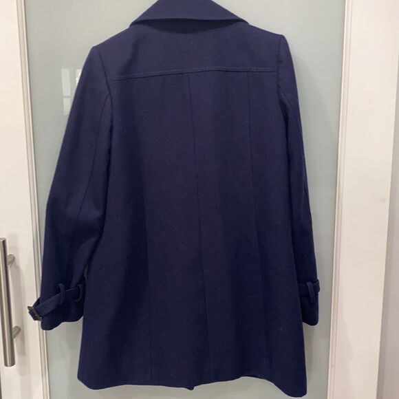 J. Crew Women's Navy Blue Pea Wool Coat Winter Long Trench Sz 2 - Picture 5 of 7